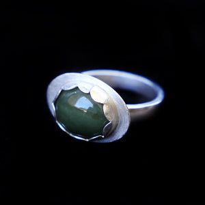 Deep Green Jade and Sterling Silver Ring