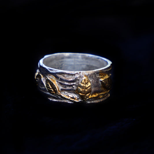 Seaweed Leaf Ring - Pure Silver with 24K Gold - HIMANI SILVER JEWELRY
