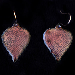 Etched Heart Earrings Two Sided Copper