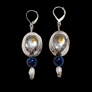 Pillow Bead Earrings with Blue Lapis and Pearl