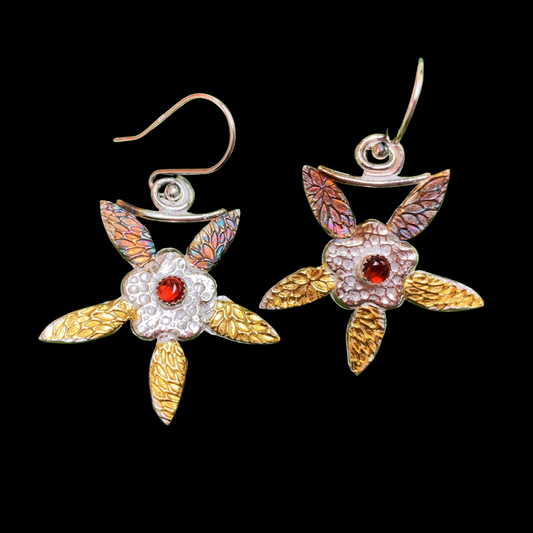 Star Flower Earrings With Garnet - HIMANI SILVER JEWELRY